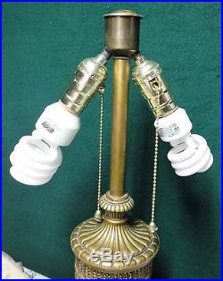 Antique Vintage Art Nouveau Bent Carmel Slag Glass Table Lamp B&H, Handel Era