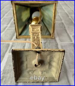 Antique Vintage Art Noveau 4 Rose Floral Panel Slag Glass Boudoir Table Lamp