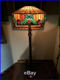 Antique Vintage Arts Crafts Bradley Hubbard Handel Era Slag Glass Floor Lamp