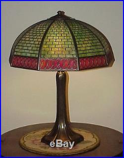 Antique Vintage Arts & Crafts Handel Leaded Slag Glass Overlay Panel Lamp NR