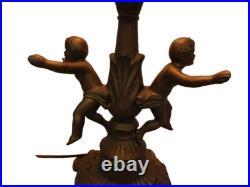 Antique Vintage Blue Slag Glass Lamp with heavy Metal dual cherub Figural Base