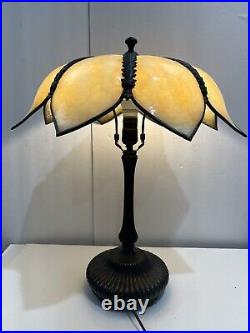 Antique Vintage CURVED SLAG GLASS, Brown Flower Shaped LAMP Working