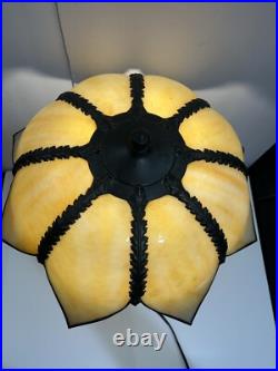 Antique Vintage CURVED SLAG GLASS, Brown Flower Shaped LAMP Working