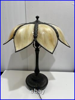 Antique Vintage CURVED SLAG GLASS, Brown Flower Shaped LAMP Working