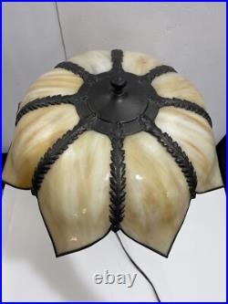 Antique Vintage CURVED SLAG GLASS, Brown Flower Shaped LAMP Working
