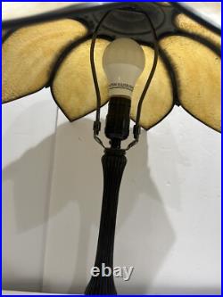 Antique Vintage CURVED SLAG GLASS, Brown Flower Shaped LAMP Working