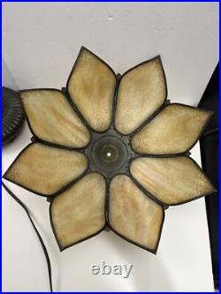Antique Vintage CURVED SLAG GLASS, Brown Flower Shaped LAMP Working