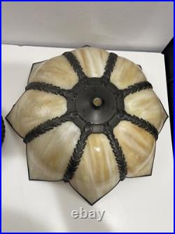 Antique Vintage CURVED SLAG GLASS, Brown Flower Shaped LAMP Working Antique Vintage CURVED SLAG GLASS, Brown Flower Shaped LAMP Working