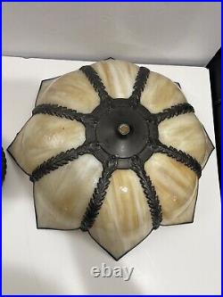 Antique Vintage CURVED SLAG GLASS, Brown Flower Shaped LAMP Working
