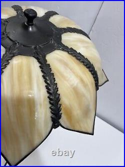 Antique Vintage CURVED SLAG GLASS, Brown Flower Shaped LAMP Working