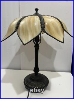 Antique Vintage CURVED SLAG GLASS, Brown Flower Shaped LAMP Working