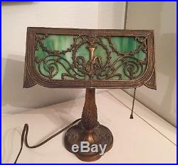 Antique Vintage Emerald Slag Glass Lamp