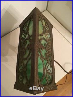 Antique Vintage Emerald Slag Glass Lamp