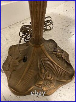 Antique Vintage Green Slag Glass Lamp Shade Trees Art Nouveau Brass GORGEOUS