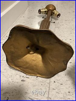 Antique Vintage Green Slag Glass Lamp Shade Trees Art Nouveau Brass GORGEOUS