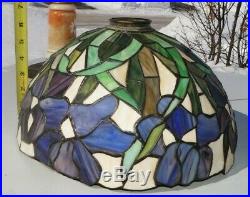 Antique Vintage Leaded Stained Slag Art Glass Lamp Shade Vines Foliage Pattern