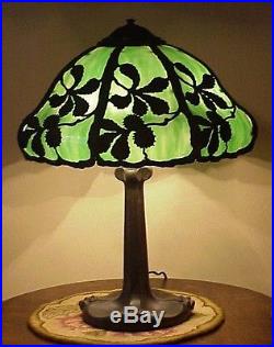 Antique Vintage Leaded Stained Slag Glass Arts & Crafts Bradley & Hubbard Lamp
