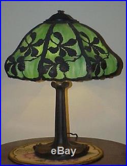 Antique Vintage Leaded Stained Slag Glass Arts & Crafts Bradley & Hubbard Lamp