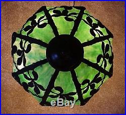 Antique Vintage Leaded Stained Slag Glass Arts & Crafts Bradley & Hubbard Lamp