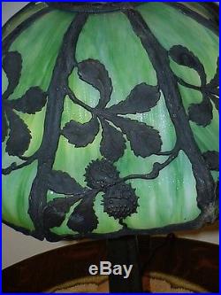Antique Vintage Leaded Stained Slag Glass Arts & Crafts Bradley & Hubbard Lamp