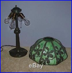 Antique Vintage Leaded Stained Slag Glass Arts & Crafts Bradley & Hubbard Lamp