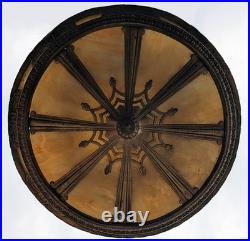 Antique Vintage Old Brass Stained Slag Glass Hanging Ceiling Light Lamp Fixture