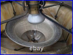 Antique Vintage Old Brass Stained Slag Glass Hanging Ceiling Light Lamp Fixture Antique Vintage Old Brass Stained Slag Glass Hanging Ceiling Light Lamp Fixture