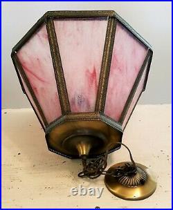 Antique Vintage Pink Slag Glass Pendant Light Fixture Lamp Chandelier
