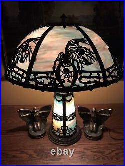 Antique Vintage Slag Glass Art Nouveau / Deco Lamp Bradley Hubbard Handel Era