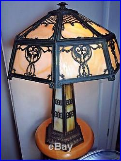 Antique Vintage Slag Glass Arts Crafts Victorian Bradley Hubbard Era Lamp 25