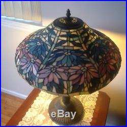 Antique Vintage Slag Glass Leaded Table Lamp