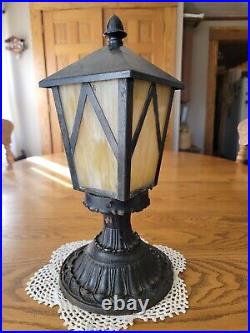 Antique Vintage Slag Glass Street Driveway Outdoor Lamp Post Top Cast Iron 14.75