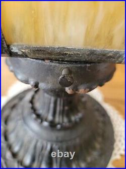 Antique Vintage Slag Glass Street Driveway Outdoor Lamp Post Top Cast Iron 14.75