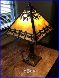 Antique Vintage Slag Glass Table Lamp Art Deco, C. 1920s, All Original, Rewired