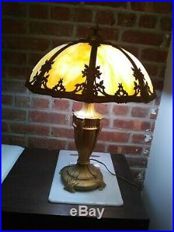 Antique Vintage Stained Slag Glass 6 Panel Lamp