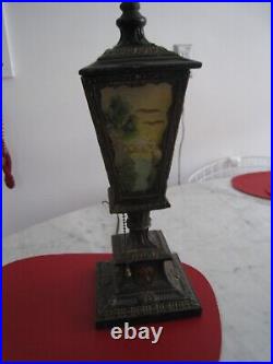 Antique Vintage Victorian Style Slag Metal Ribbed Painted Glass Table Lamp