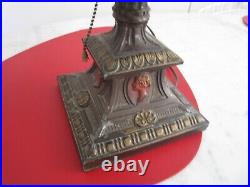 Antique Vintage Victorian Style Slag Metal Ribbed Painted Glass Table Lamp