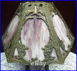 Antique Vtg 6 Top 4 Bottom Panel Purple Slag Glass Lamp Top & Bottom Light Up `