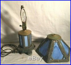 Antique Vtg 6 Top 6 Bottom panel BLUE SLAG Glass LAMP Top & Bottom Light Night
