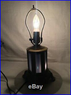 Antique Vtg 6 Top 6 Bottom panel BLUE SLAG Glass LAMP Top & Bottom Light Night
