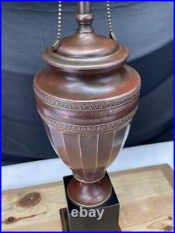 Antique Vtg Arts Crafts Deco Table Desk Lamp COPPER For Slag Stained Glass Shade