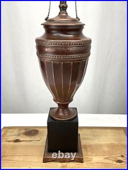 Antique Vtg Arts Crafts Deco Table Desk Lamp COPPER For Slag Stained Glass Shade