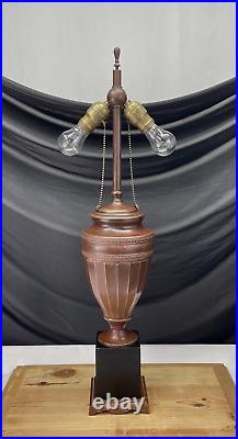 Antique Vtg Arts Crafts Deco Table Desk Lamp COPPER For Slag Stained Glass Shade