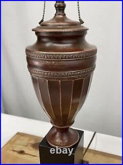 Antique Vtg Arts Crafts Deco Table Desk Lamp COPPER For Slag Stained Glass Shade