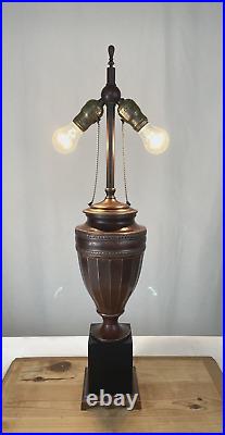 Antique Vtg Arts Crafts Deco Table Desk Lamp COPPER For Slag Stained Glass Shade