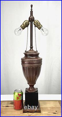 Antique Vtg Arts Crafts Deco Table Desk Lamp COPPER For Slag Stained Glass Shade