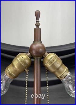 Antique Vtg Arts Crafts Deco Table Desk Lamp COPPER For Slag Stained Glass Shade