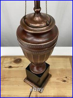 Antique Vtg Arts Crafts Deco Table Desk Lamp COPPER For Slag Stained Glass Shade