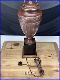 Antique Vtg Arts Crafts Deco Table Desk Lamp COPPER For Slag Stained Glass Shade