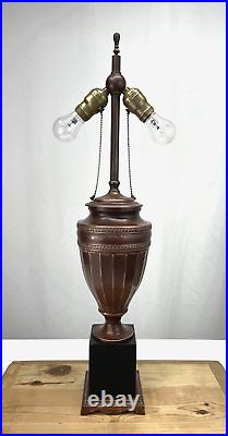 Antique Vtg Arts Crafts Deco Table Desk Lamp COPPER For Slag Stained Glass Shade